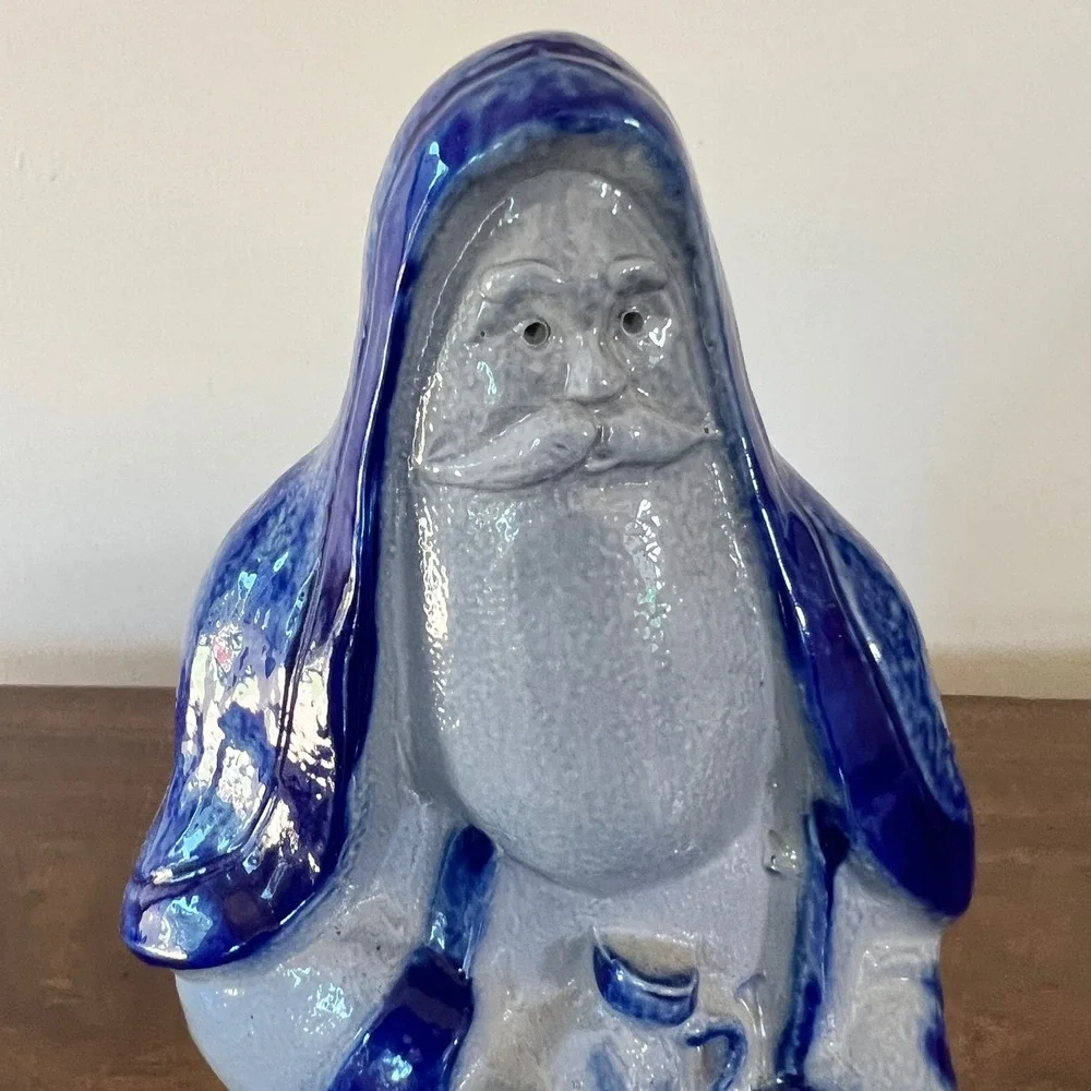 Eldreth Pottery Blue White Salt Glaze Santa Claus Figurine Father Christmas 1991